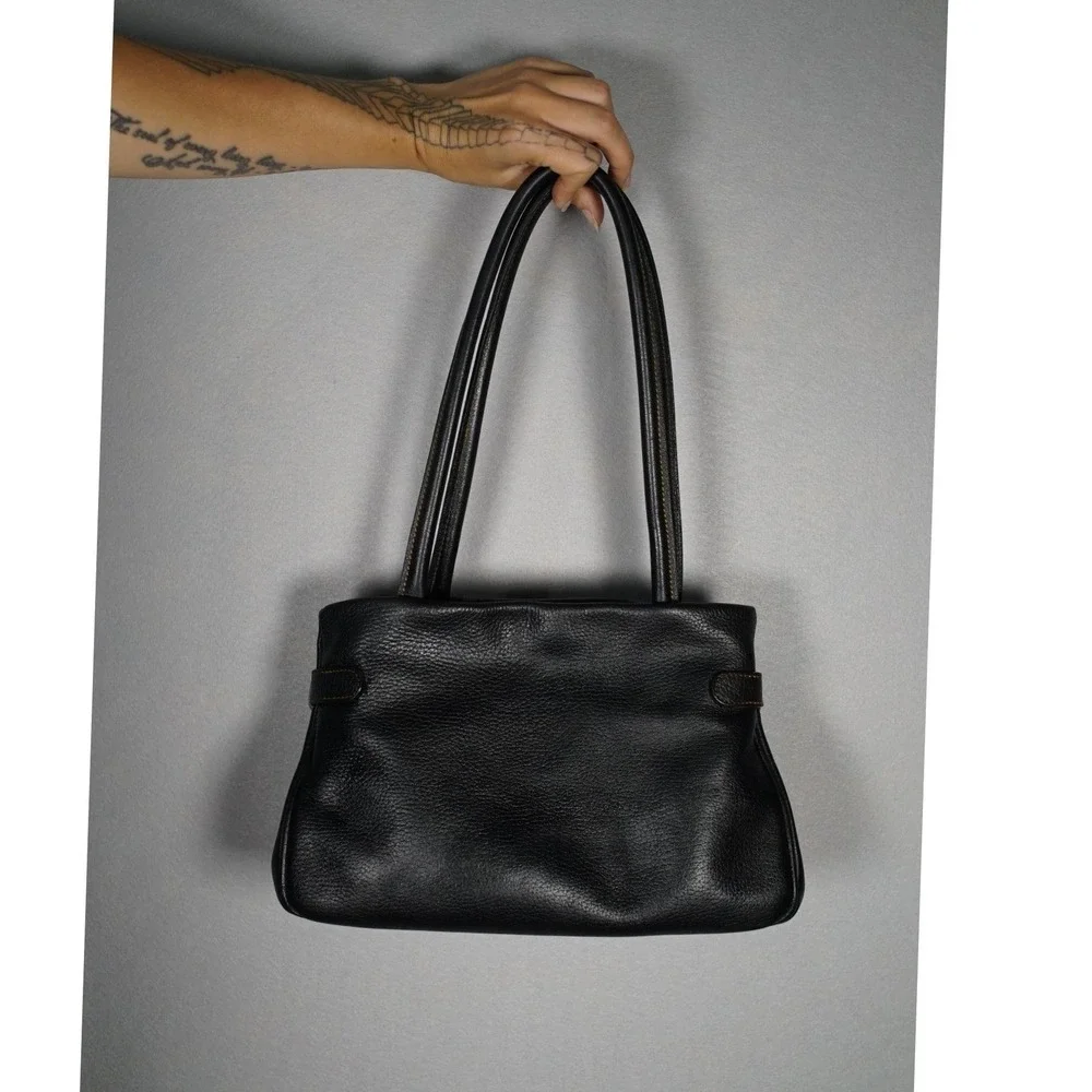 Volterra Roma Black Pebbled Leather Belted Shoulder Bag Made‎ Italy Y2K Handbag